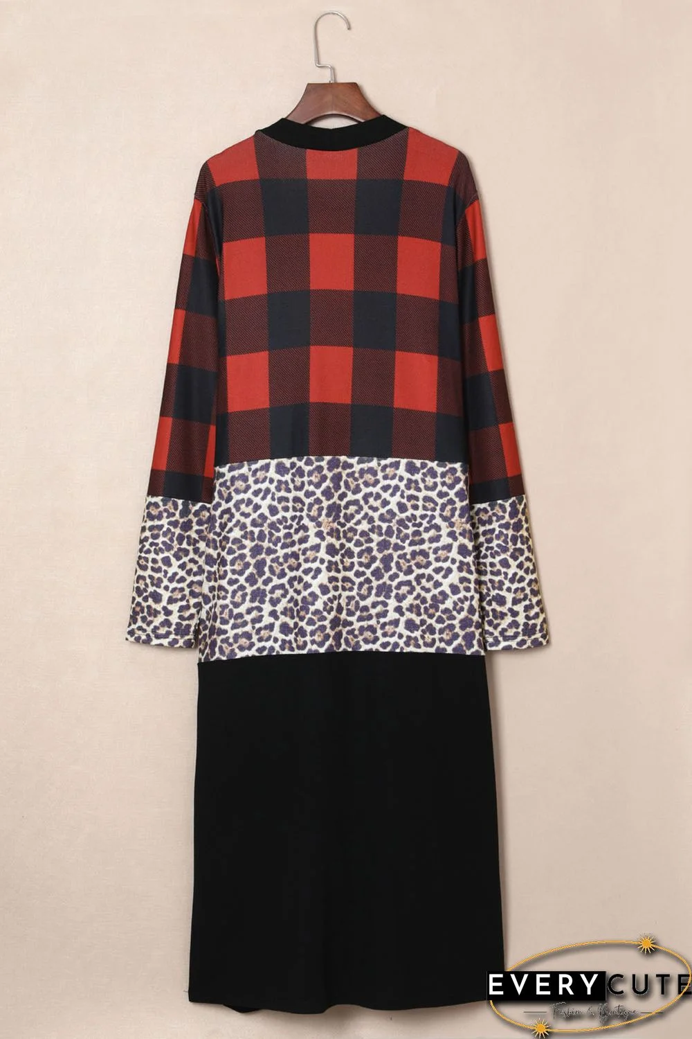 Red Buffalo Plaid Leopard Colorblock Plus Size Duster Cardigan