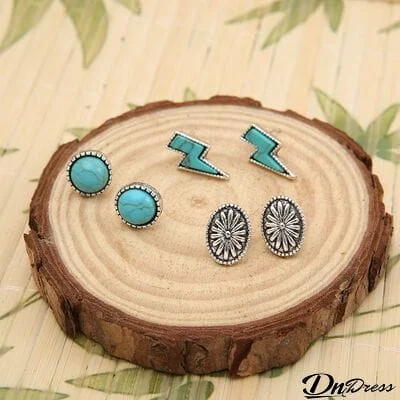 3 Piece Artificial Turquoise Stud Earrings