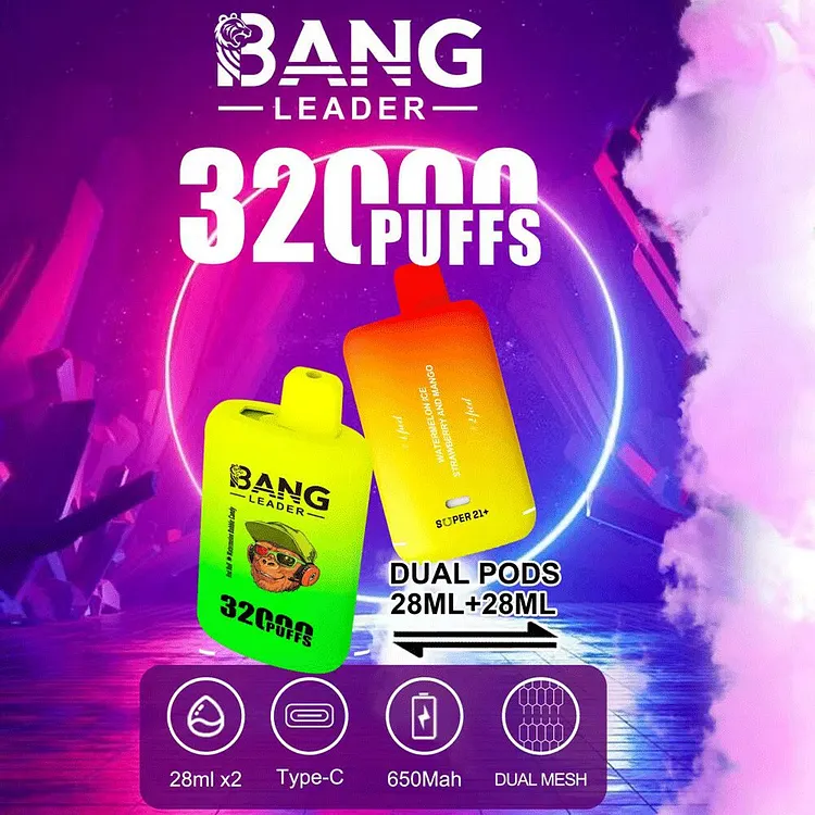 Bang Leader 32000 32k Puffs 0% 2% 3% 5% Nicotine  Double Taste (Box of 3) mysite www.vapeshoppromax.com