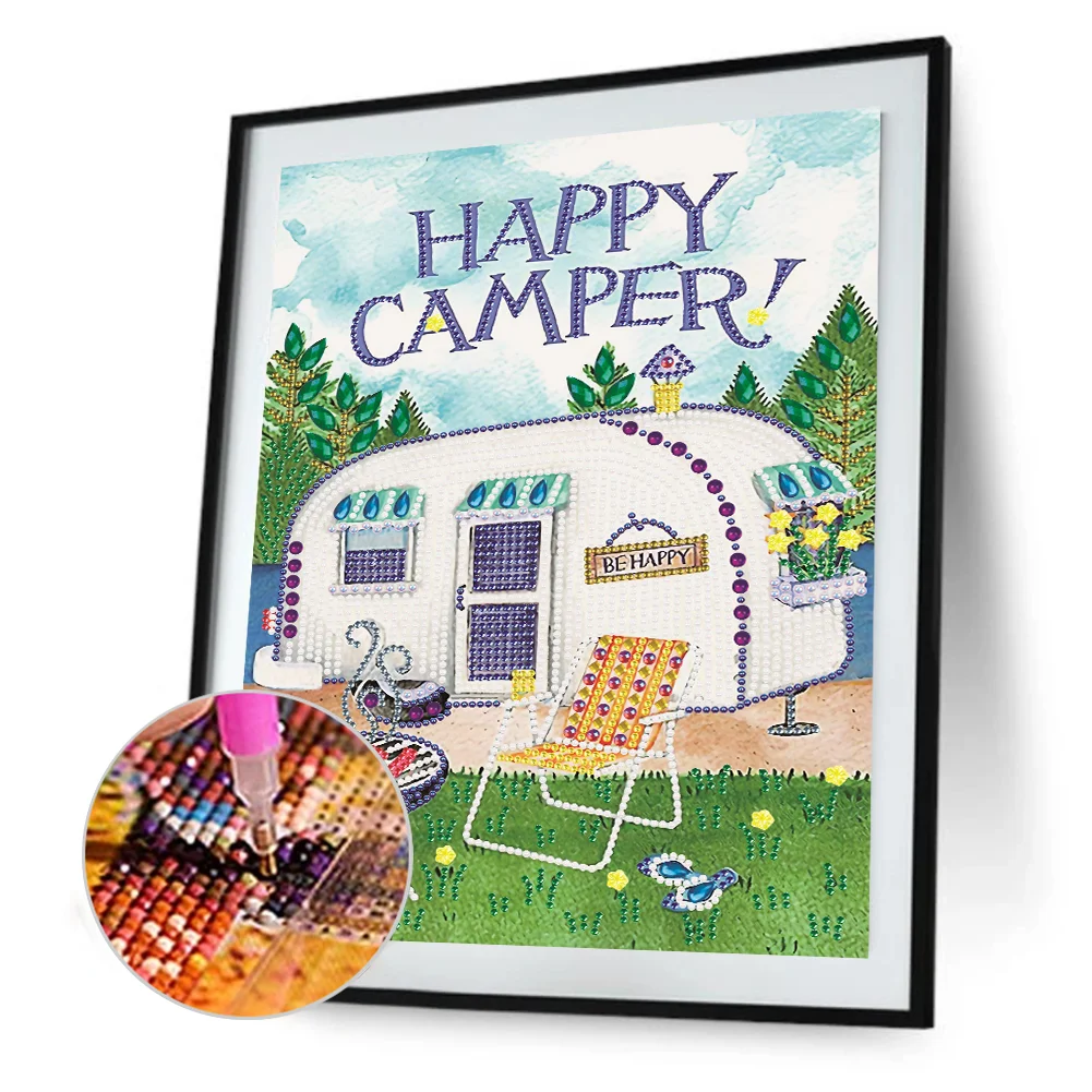 Diamond Painting - Partial Special Shaped Drill - Happy Camping Bus(30*40cm)