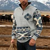 💥2025 New Arrivals!Mens Western Fleece Jacket Cowboy Bull Head Print Pullover 1/4 Zip Up Stand Collar Country Sweatshirts Western Gifts For Men With Pocket
