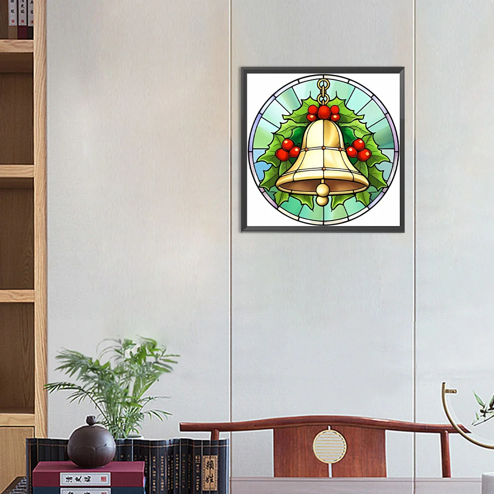 Diamond Painting - Full Round Drill - Stained Glass Xmas Bell(Canvas|30*30cm)