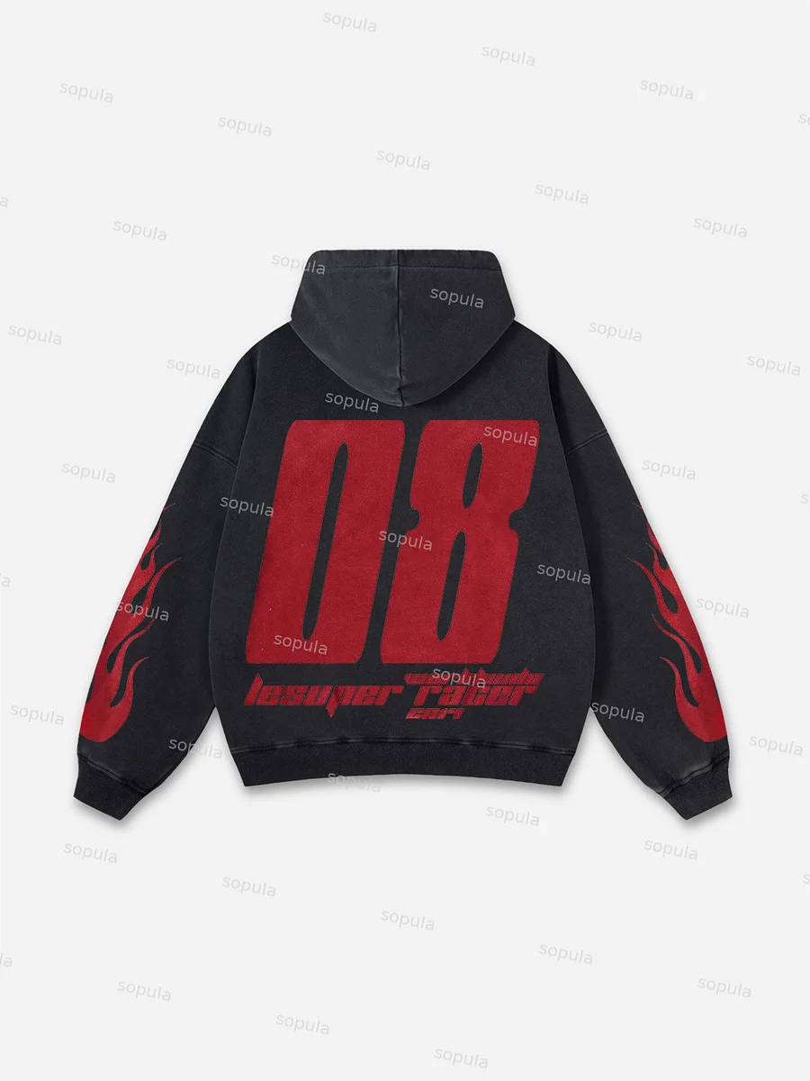 Sopula Vintage Lesuper Racer On The Way Graphic Acid Washed Oversized Hoodie