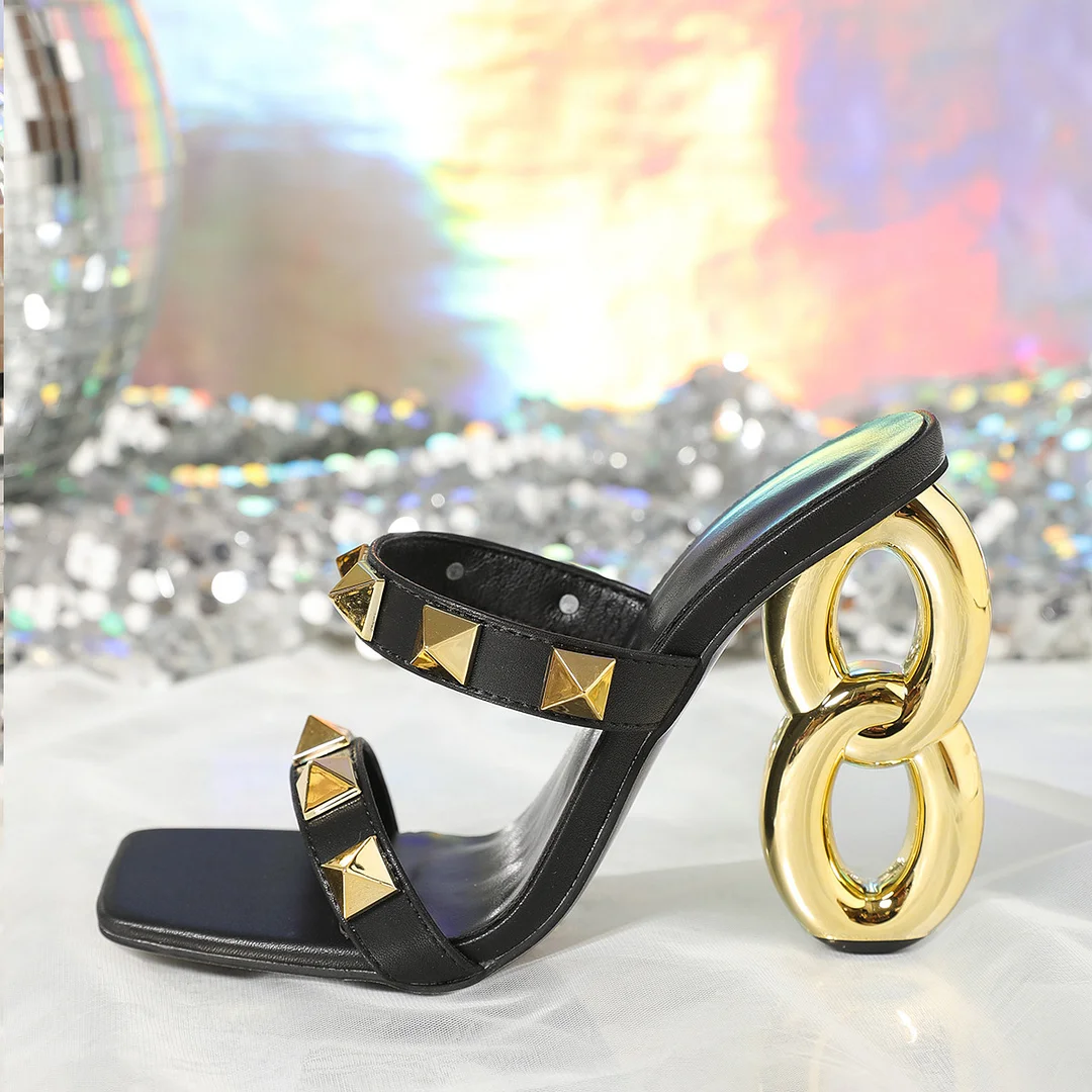 Yyvonne Gold 8 Words And Alien Heel And Rivet Explosion High Heel Sandals Temperament Sexy