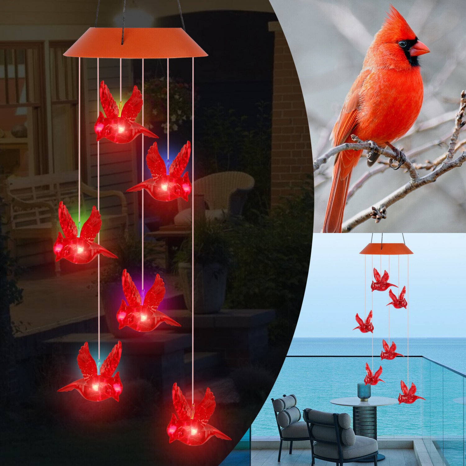 Solar Cardinal Wind Chime Light - tree - Codlins