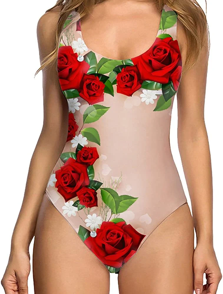 Women's One Piece 3D Flower Print Funny Swimsuits Bathing Suit Swimwear Beachwear