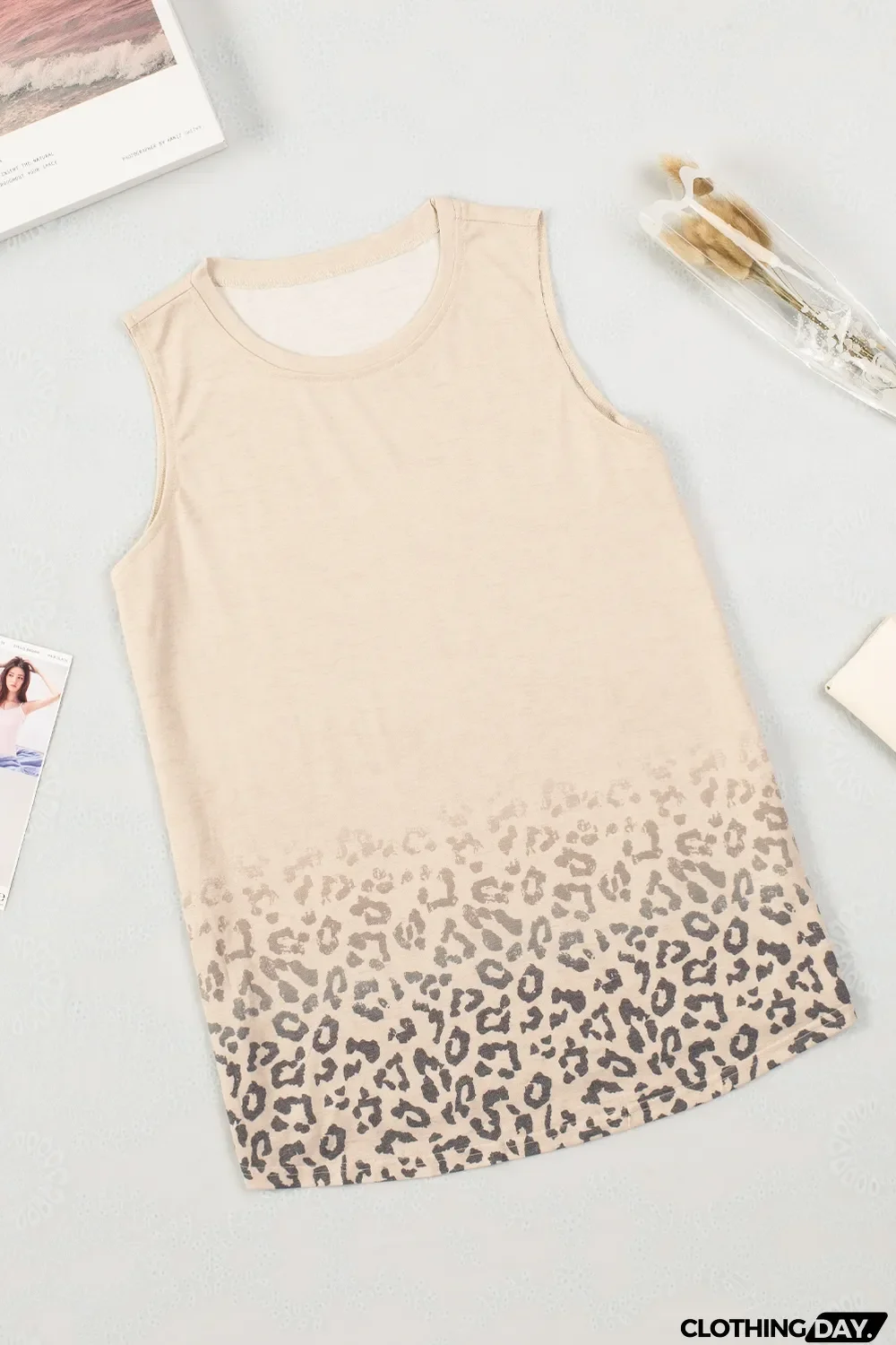 Blank Apparel - Apricot Gradient Leopard Print Tank Top