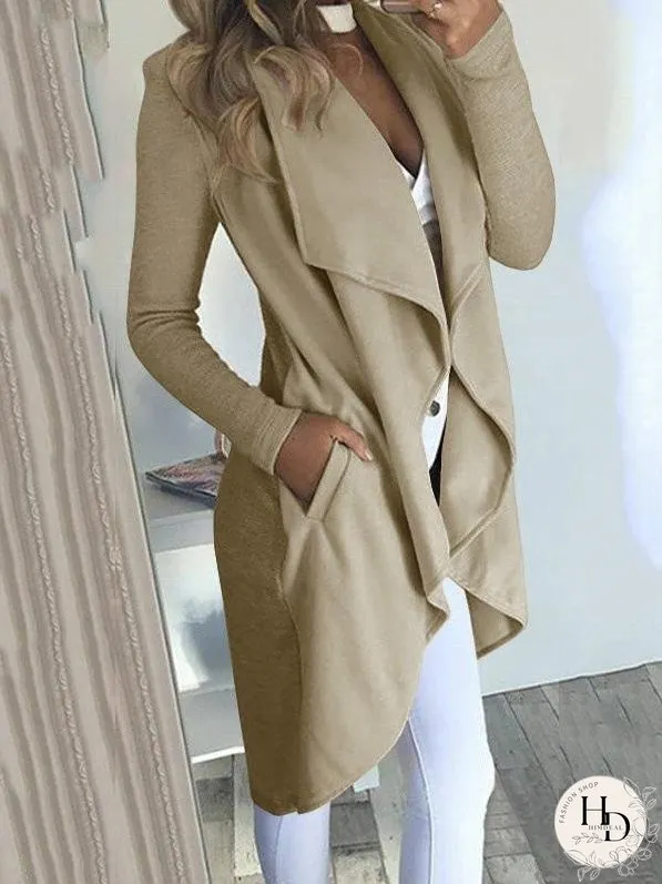 Coats Solid Lapel Pocket Slim Mid-Length Coat for Women