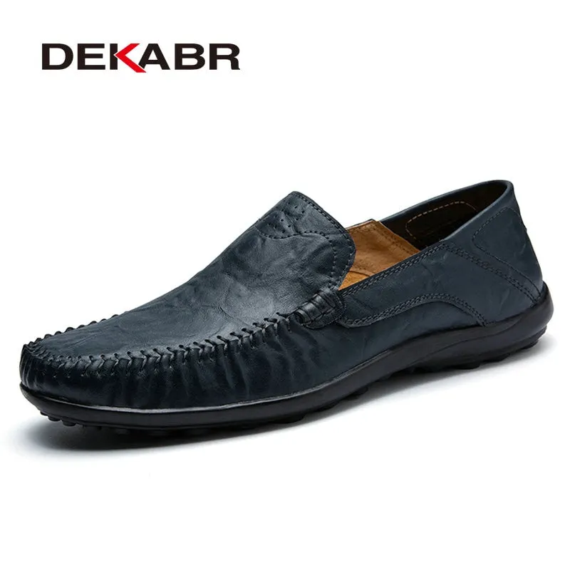 DEKABR Soft Leather Men Loafers New Handmade Casual Shoes Men Moccasins For Men Split Leather Flat Shoes Big size 38-47
