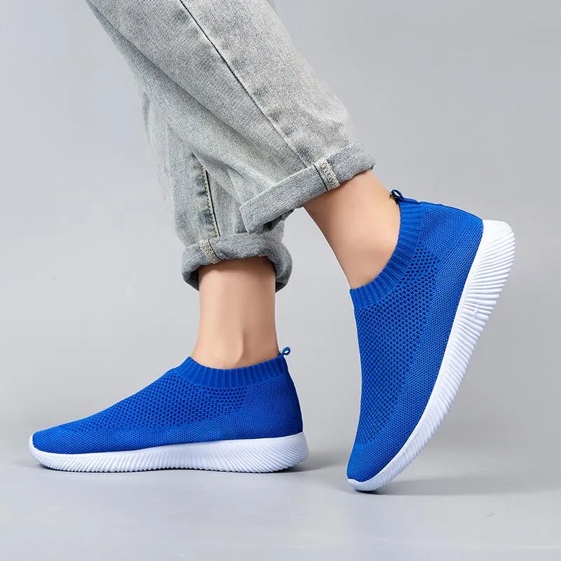 2021 new Women Spring Summer Soft Sneaker Knitted Mesh Vulcanized Shoes Casual Slip on Flat Walking Footwear Zapatos De Mujer