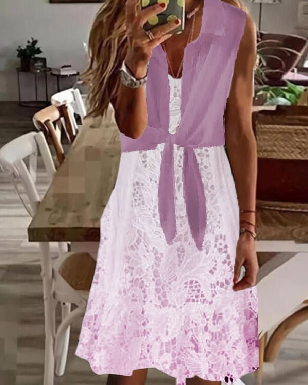 Fake Two Piece Waist V Neck Chiffon Coat Dress