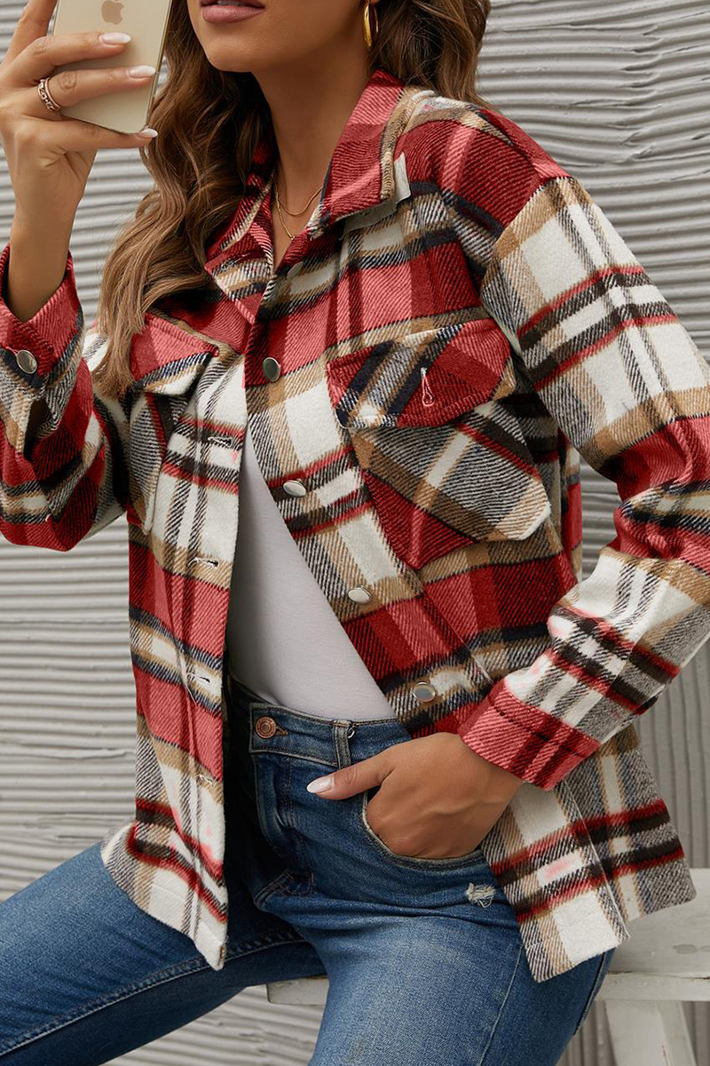 Casual Plaid Patchwork Turndown Collar Tops(6 colors)