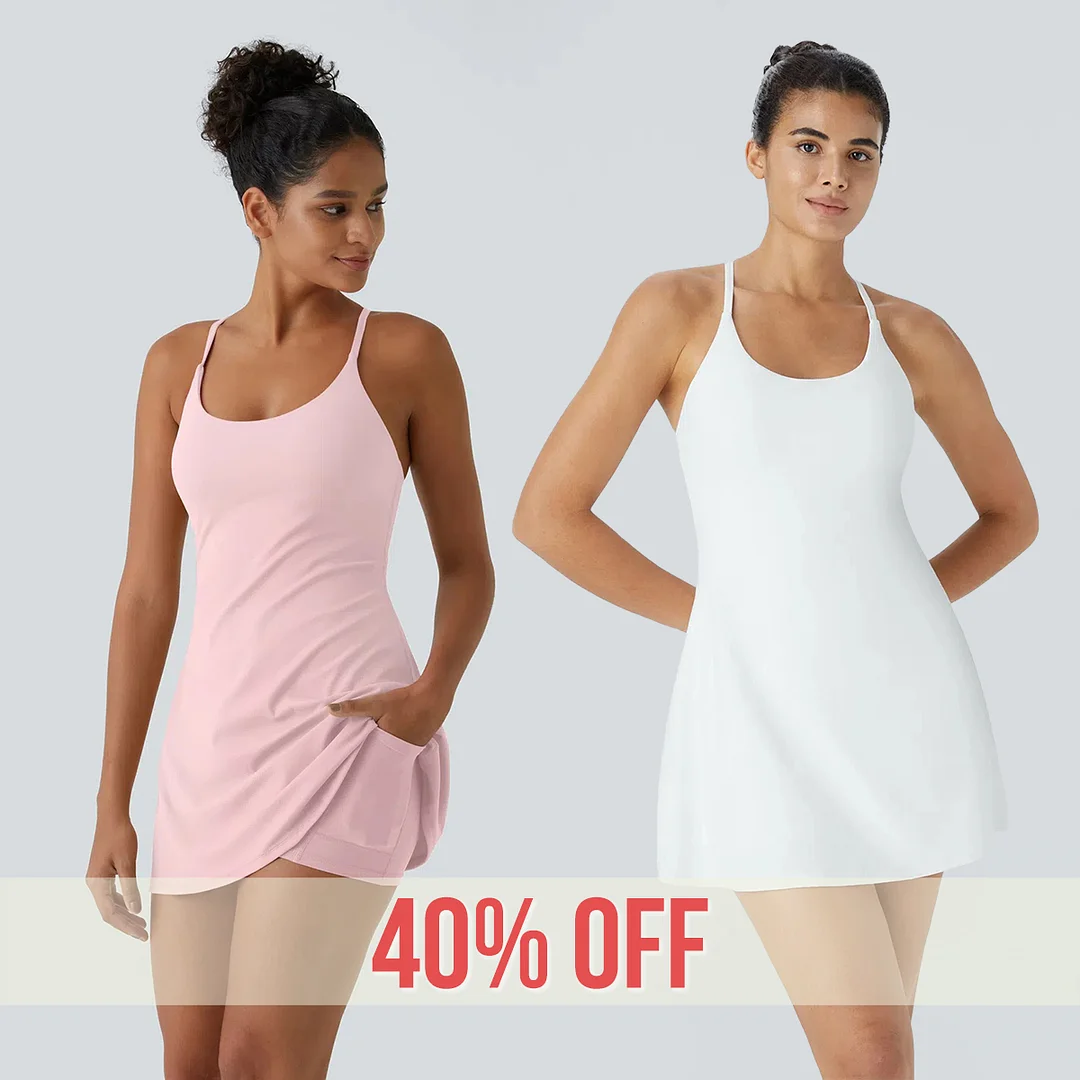 Women Workout Tennis Dress With Built In Bra Shorts 😍