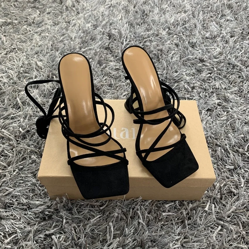 2022 Summer Green Orange Women Sandals Fashion Cross-Tied High Heels Shoes Sexy Lace Up Party Pumps shoes Woman Size 35-42