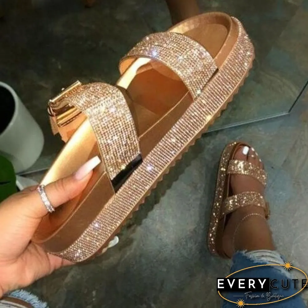 New Style Rhinestone Cut Out Womens Party High Heels Slip Sandals Summer Shoes Tongue