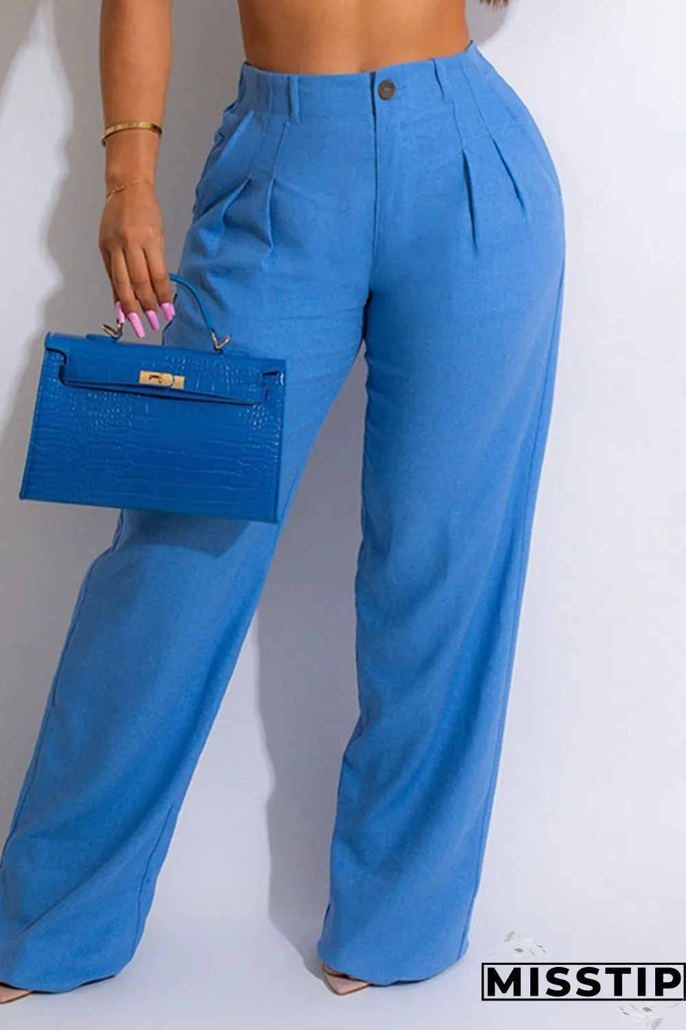 Purple Casual Solid Patchwork High Waist Straight Solid Color Bottoms