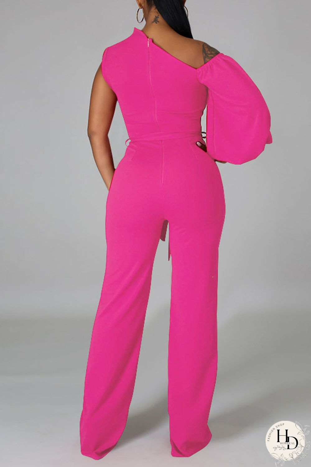 White Fashion Casual Solid Patchwork Asymmetrical Asymmetrical Collar Straight Jumpsuits