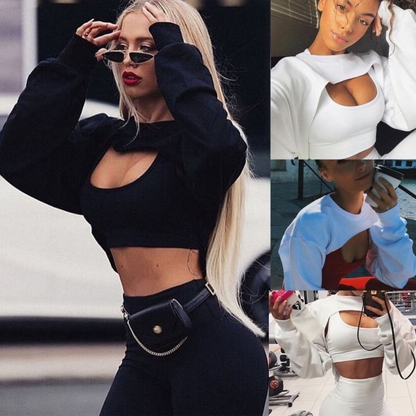 Women Sweatshirt Jumper Sweater Crop top Coat Sports Pullover Tops Plain Blouse - Shop Trendy Women's Fashion | TeeYours