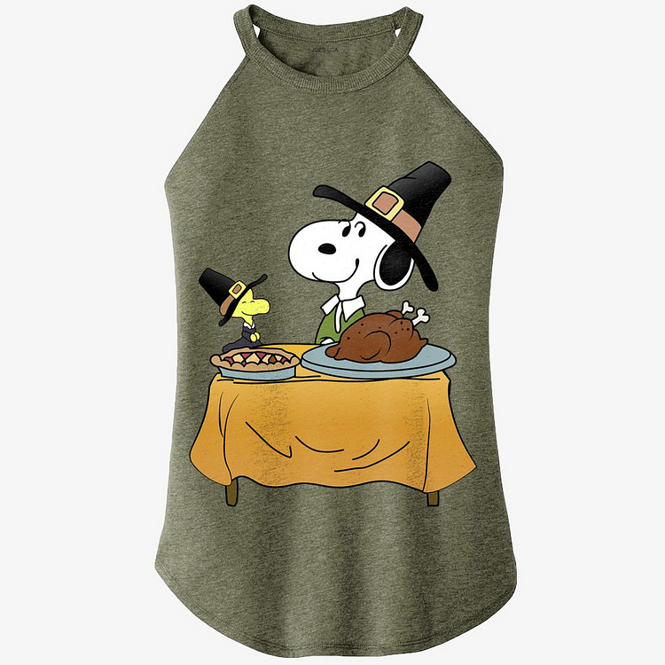 Snoopy With Turkey, Thanksgiving Rocker Tank Top