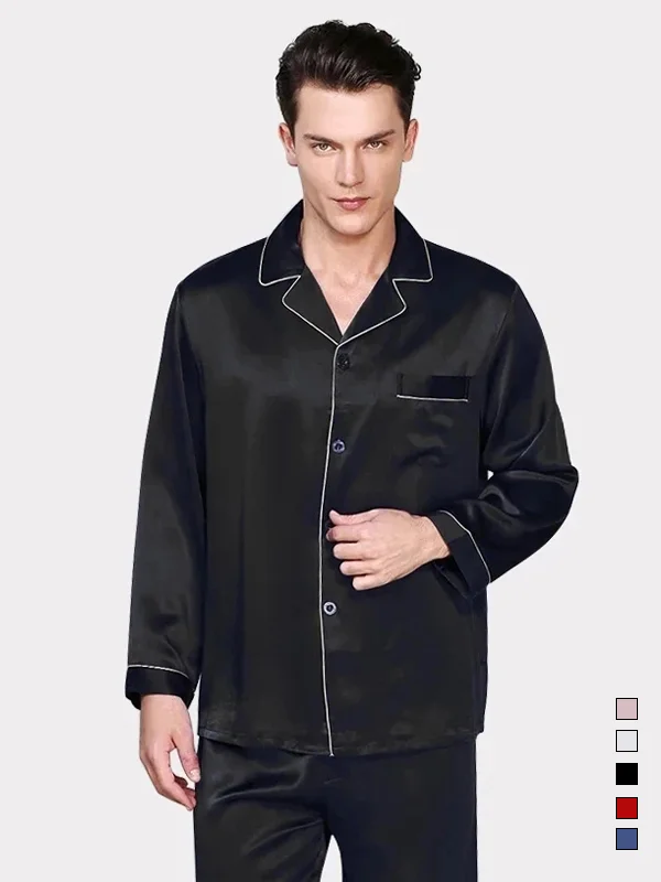 19 MOMME Pyjama en soie classique homme Noir 1