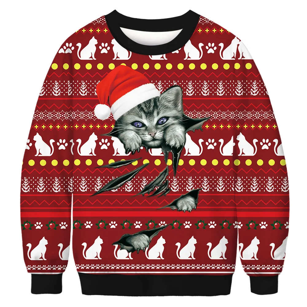 Unisex 3D Fun Cat Print Christmas Sweatshirt