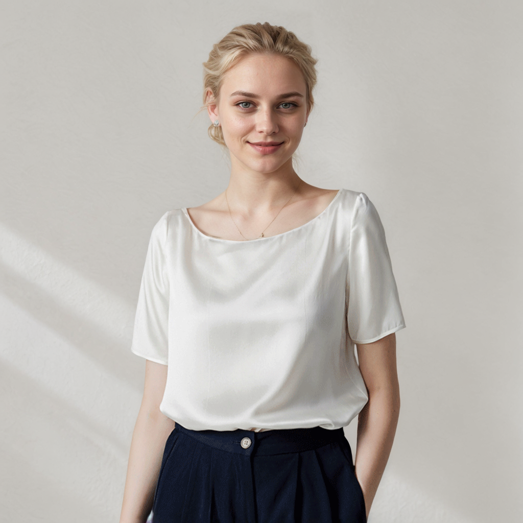 Boat Neckline Silk Blouse Two Colors Selected REAL SILK LIFE