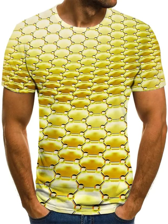 Men's Tee T shirt Shirt 3D Print Graphic Optical Illusion Plus Size Round Neck Weekend Print Short Sleeve Tops