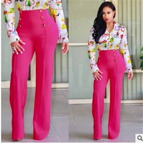 Uveng Uveng Early Autumn New Solid Color Bhabred Decorative Button Straight High Waist Broad Leg Female Trousers