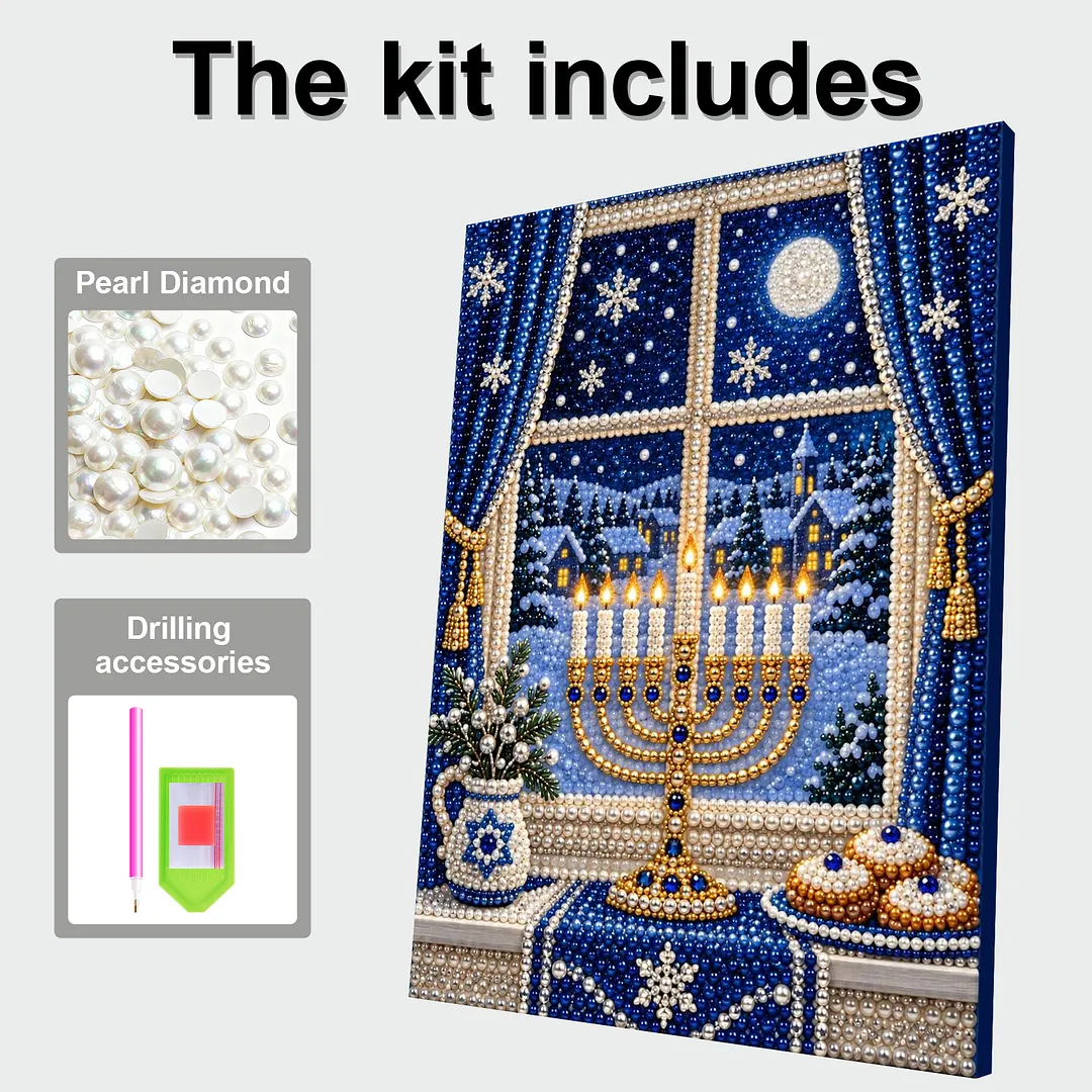 Framed Pearl Painting Kit Hanukkah Menorah 11.81x15.75in