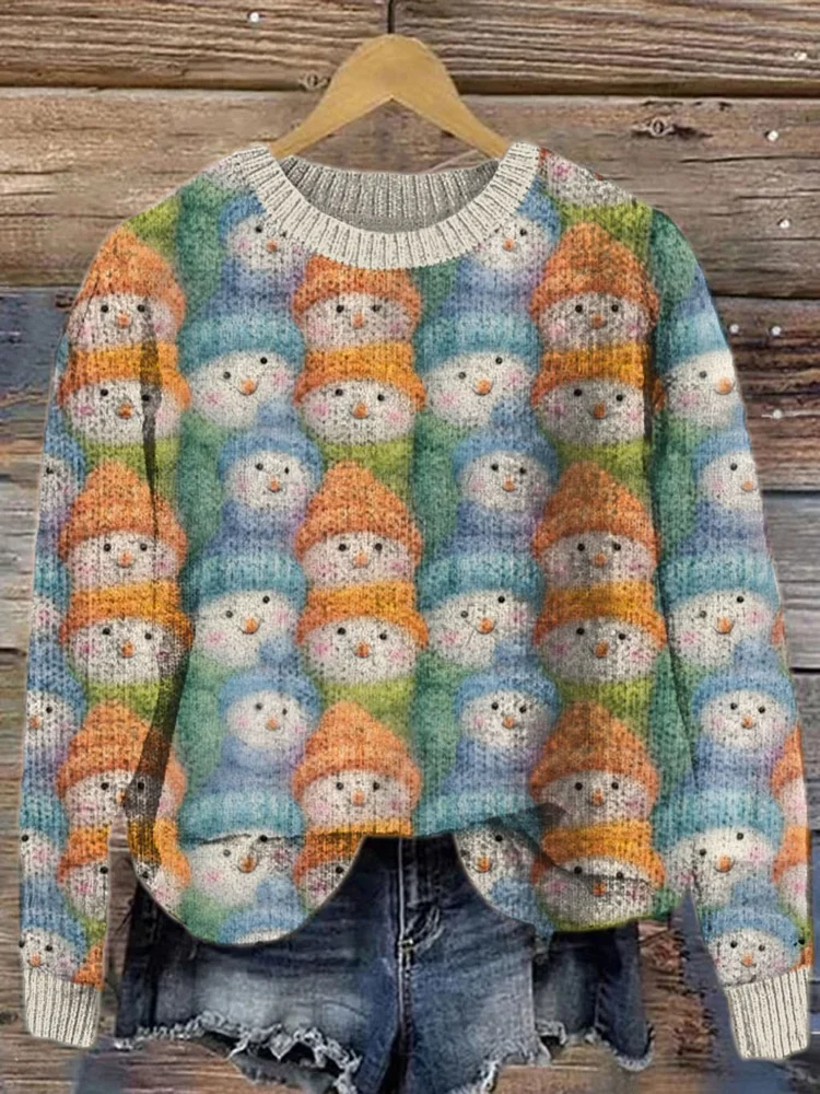 Women's Christmas Colorful Snowman Knitted Sweater