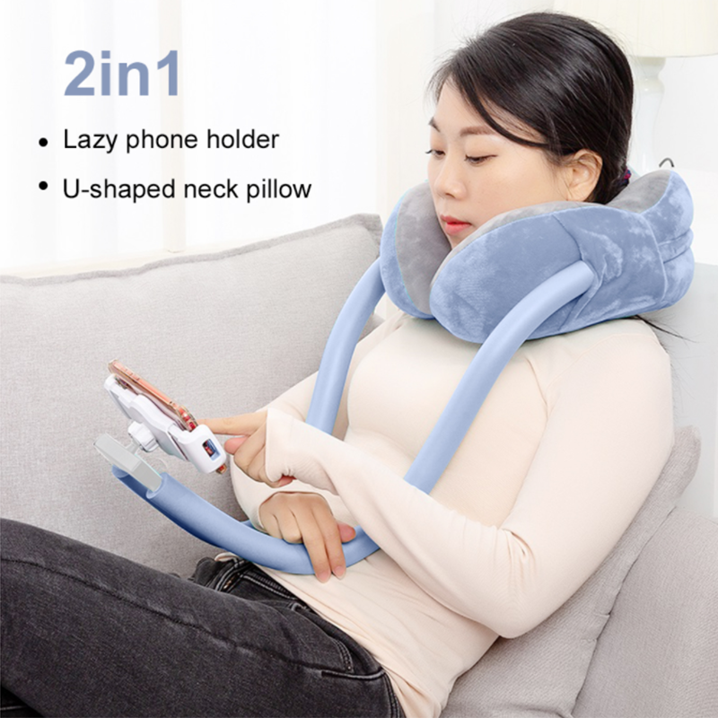 2-in-1 U-Shaped Pillow With Gooseneck Phone Holder