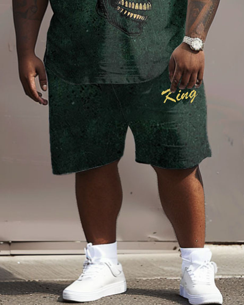Big Men's Street Casual Crown Skull King Print T-Shirt Shorts Set