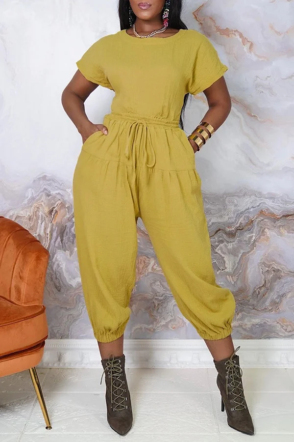 Stylish Solid Color Drawstring Pants Set