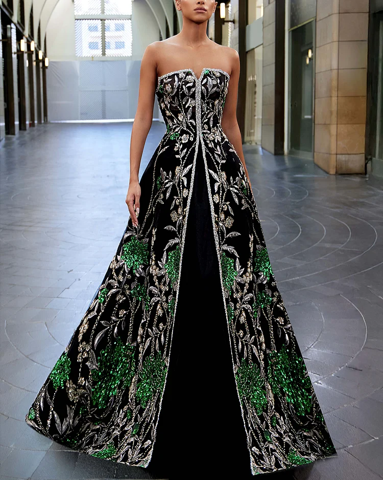 Women's Tube Top Embroidered Sequin Dress