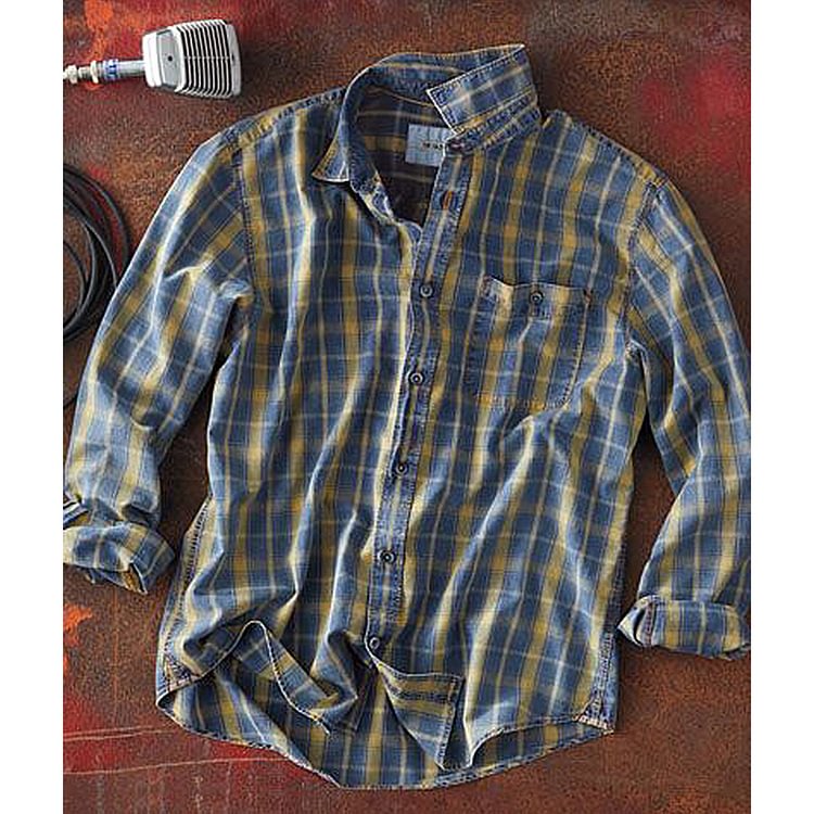 Men'S Basic Checked Long-sleeved Cotton Shirt