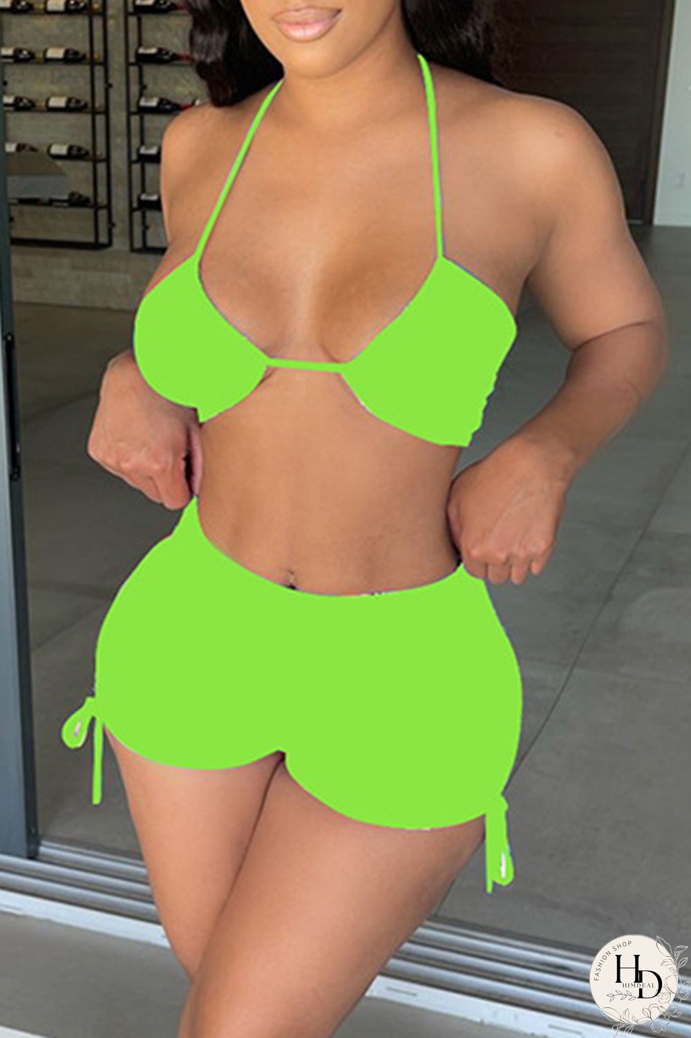 Black Fashion Sexy Solid Backless Halter Sleeveless Two Pieces