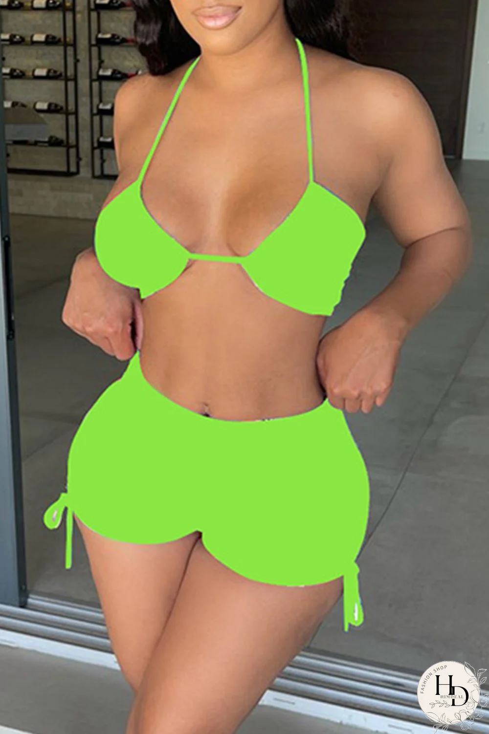 Black Fashion Sexy Solid Backless Halter Sleeveless Two Pieces