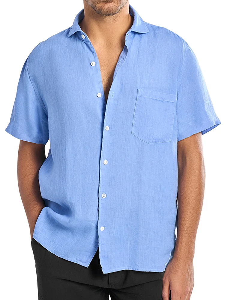 Men's Summer Solid Color Comfortable Casual Pocket Short Sleeve Shirt