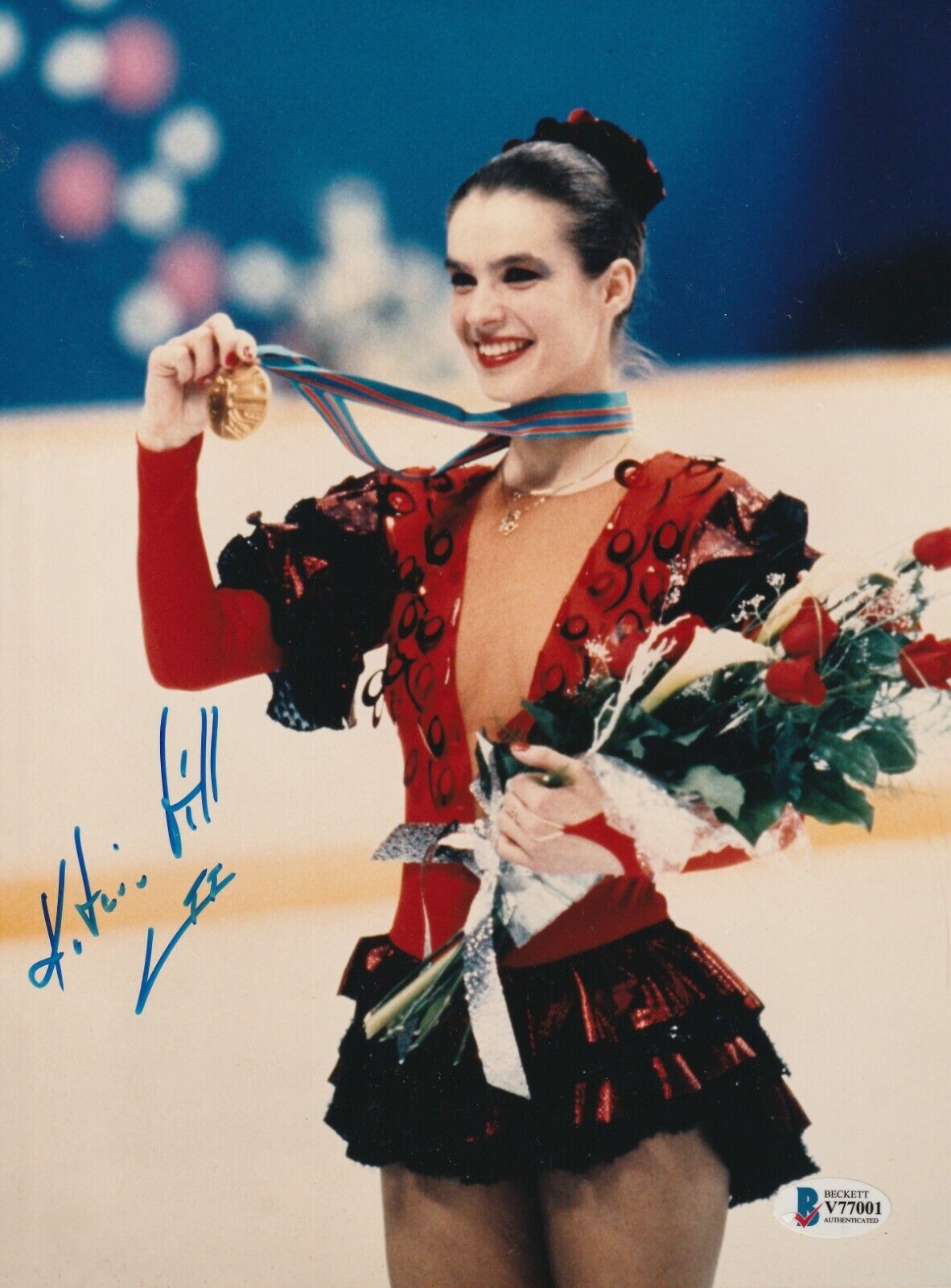 KATARINA WITT Signed GOLD MEDAL 8.5 x 11 Photo Poster painting with Beckett COA