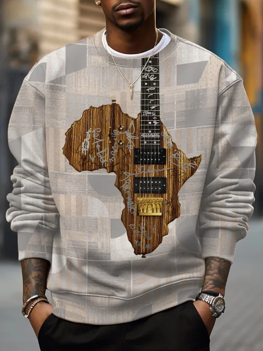 Men's African Map Guitar Art Print Casual Sweatshirt