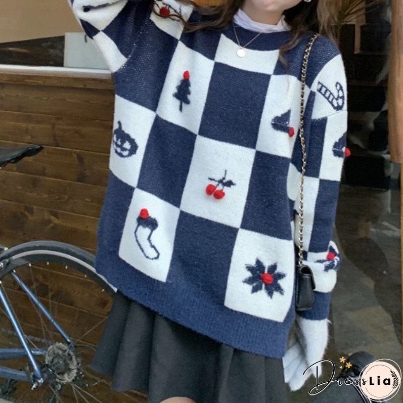 Christmas Plaid Knit Pullover