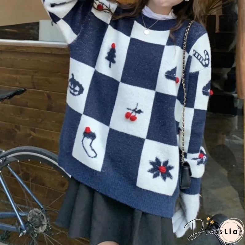 Christmas Plaid Knit Pullover