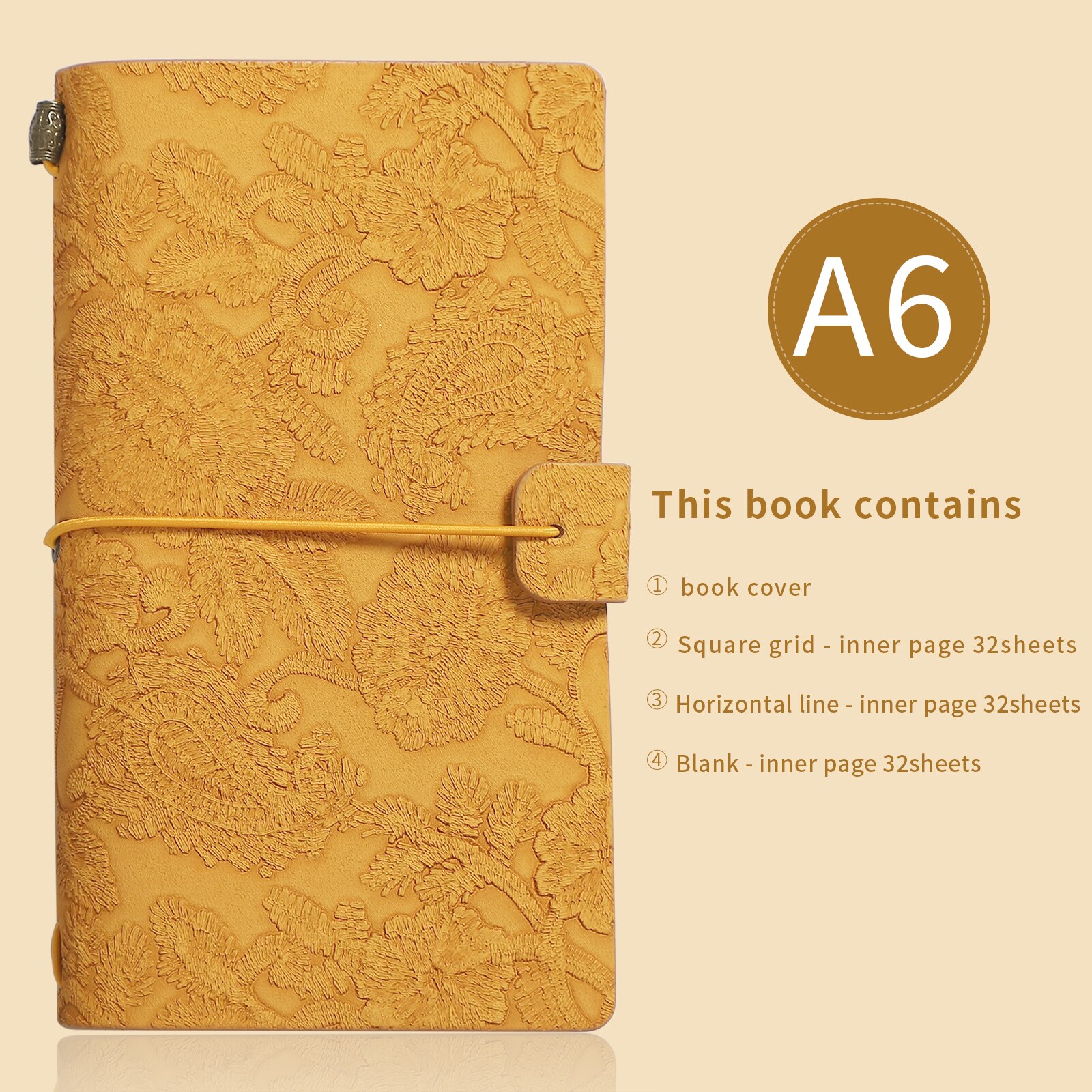 JOURNALSAY A6 Vintage Embossed Lace Up Notebook 32 Sheets Student Journal Drawing Writing