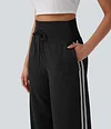 2026🔥 Halara Ribbed SoCinched High Waisted Tummy Control Drawstring Wide Leg Color Block Casual Trousers with Pockets