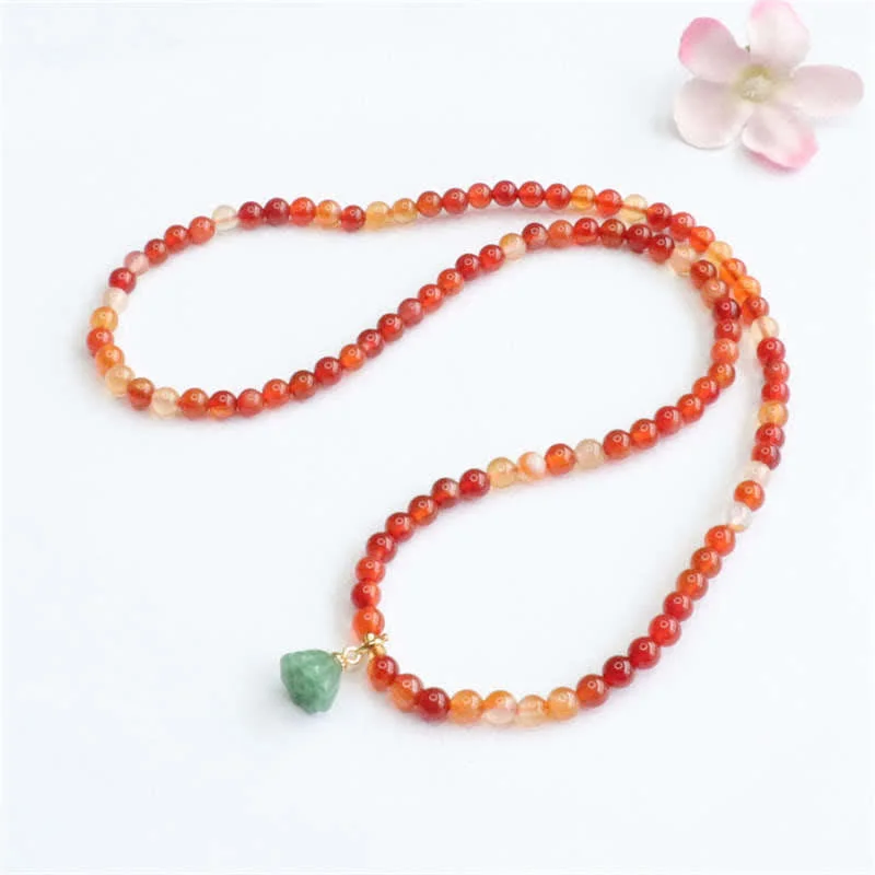 Natural Red Agate Jade Lotus Confidence Blessing Auspicious Bracelet
