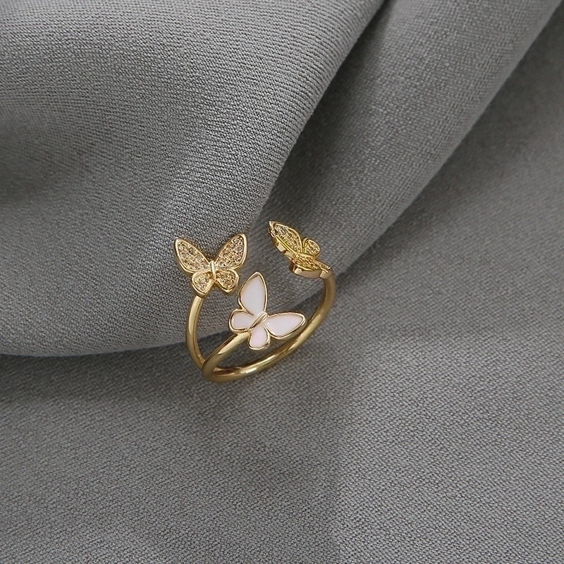 Copper 18K Gold Plated Sweet Plating Inlay Butterfly Zircon Open Ring