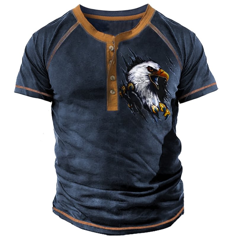 SPATJMen's Eagle Henry Tactical Henley Short Sleeve T-Shirt