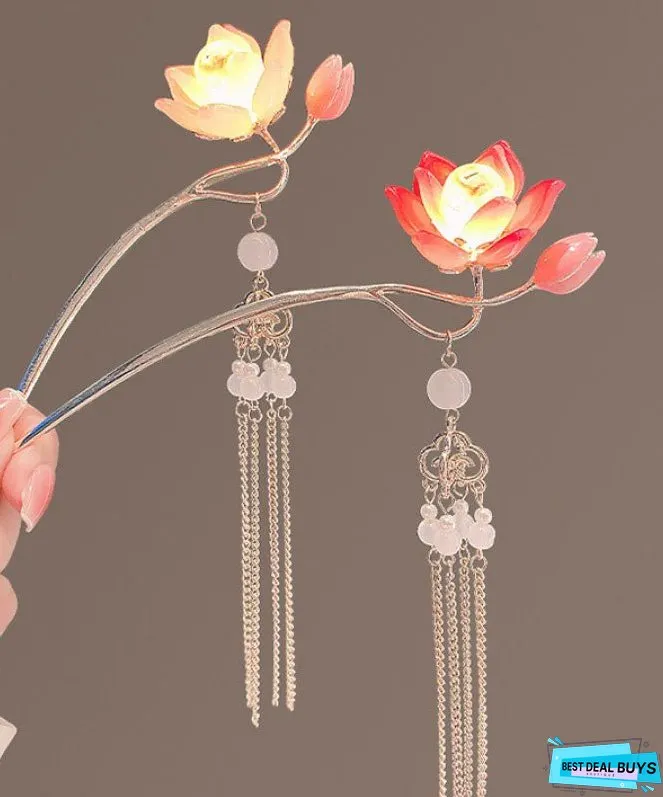 Retro Red Alloy Coloured Glaze Lotus Flower Palace Lantern Hairpin