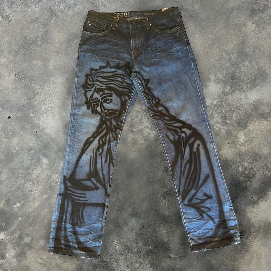 New Arrival Jesus Bible Secret Casual Dark Dark Street Jeans