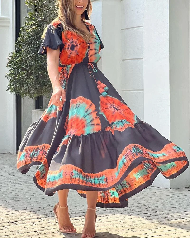 V-neck Abstract Print Dress